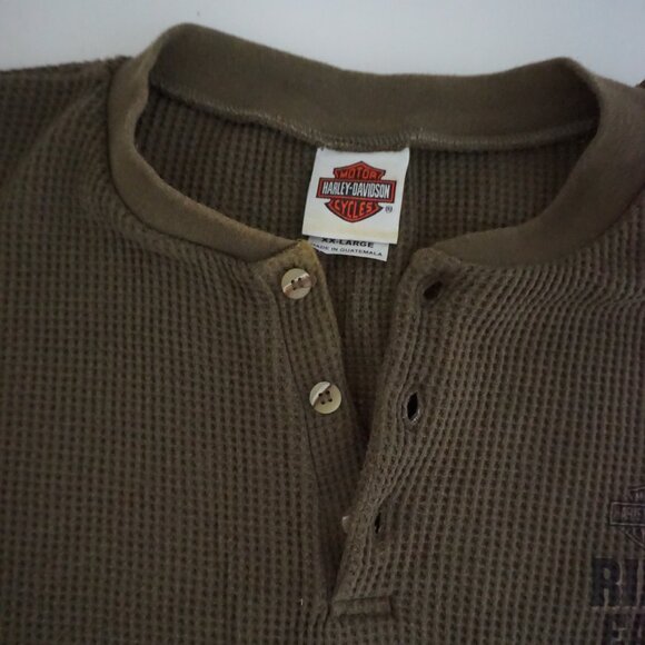 Harley-Davidson Olive Cotton Waffle Thermal Henley Cabincore Rugged XXL Outdoor - Picture 3 of 11